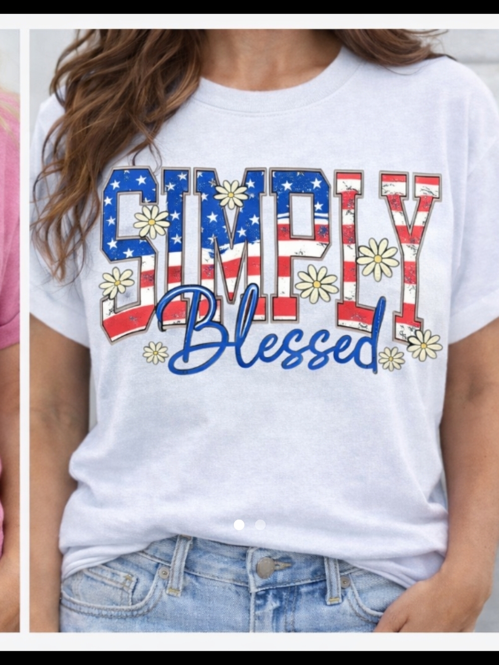Simply Blessed White Graphic Tee - Patriotic Daisy Design
